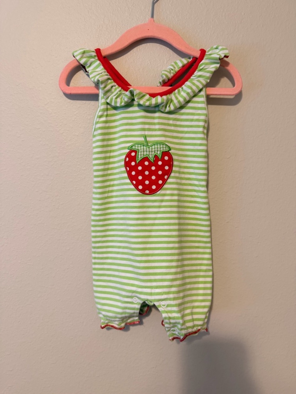Three Sisters Striped Green & Red Strawberry Baby Romper